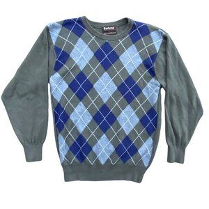 Barbour Cashmere Blend Argyle Sweater Olive Green Blue Grandpa Academia Preppy-S